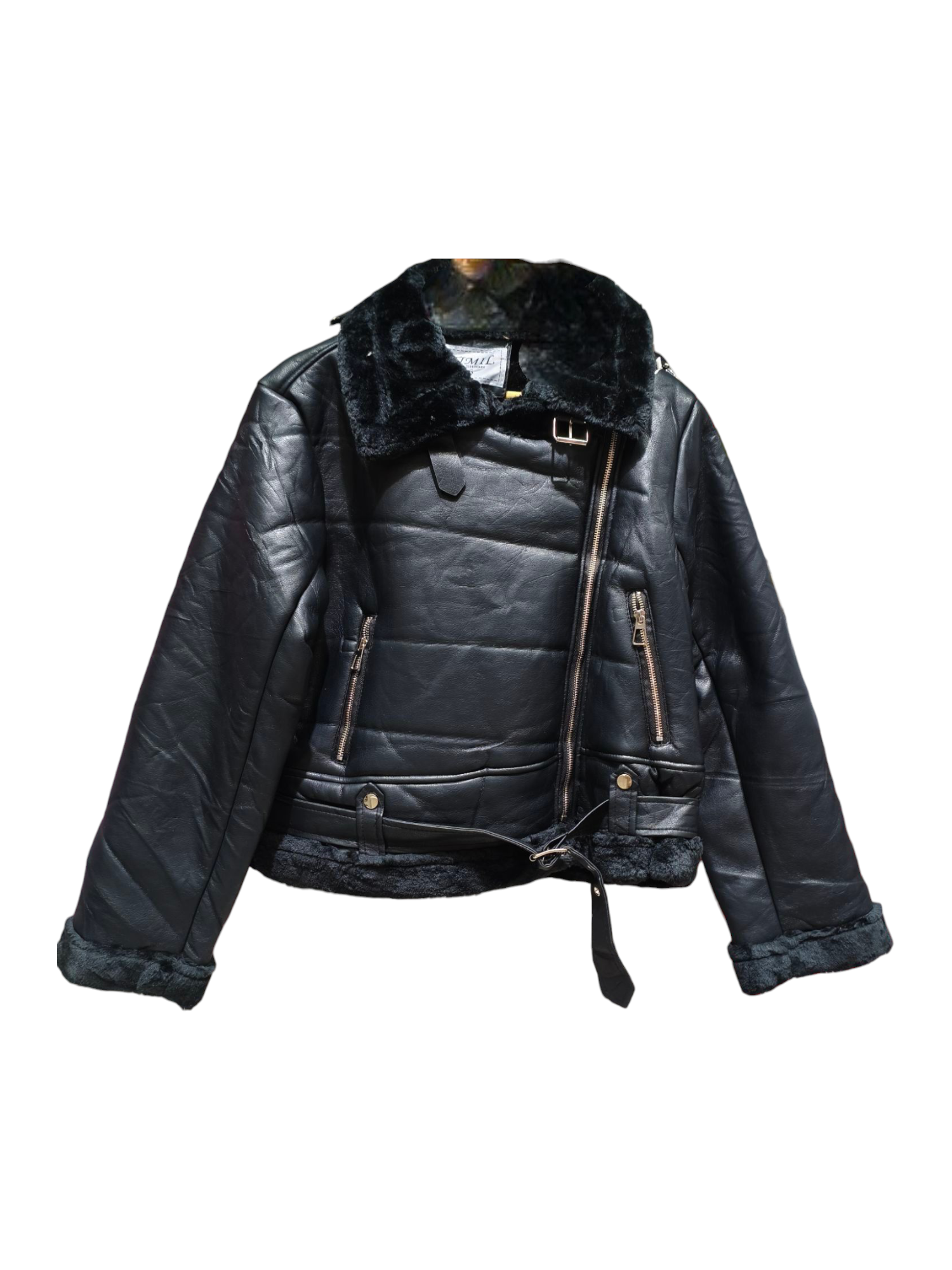 Campera corta de dama con cinto ajustable en la cintura
